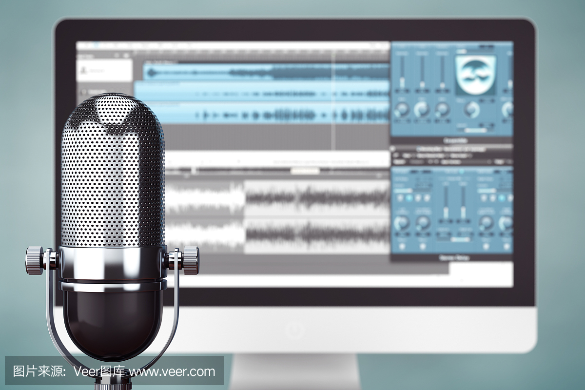 音樂錄音工作室概念。管冷卻器麥克風(fēng)
